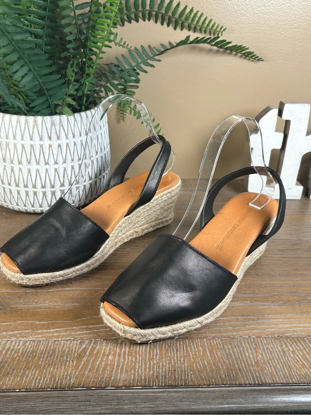 The Spanish Sandal Company BLACK ESPADRILLE WEDGES Size 7.5